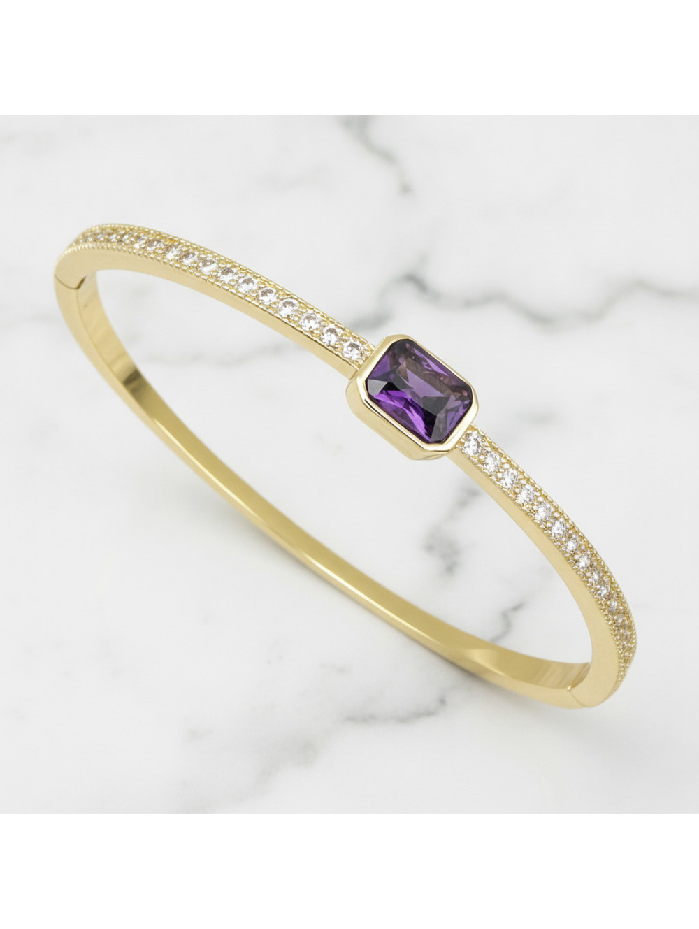Amethyst Cushion Cut Station Bangle 18k Gold Plated
